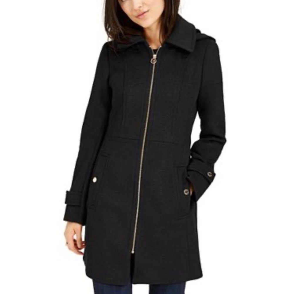 Michael Kors Black Wool Blend Hooded Coat